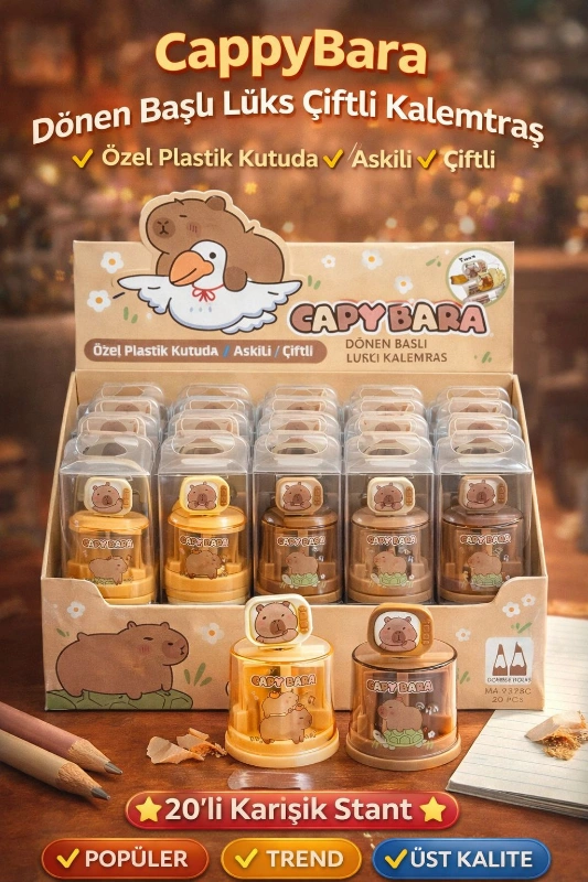 CAPPYBARA ÇİFTLİ DÖNEN BAŞLI LÜKS KALEMTRAŞ / 20Lİ STANT